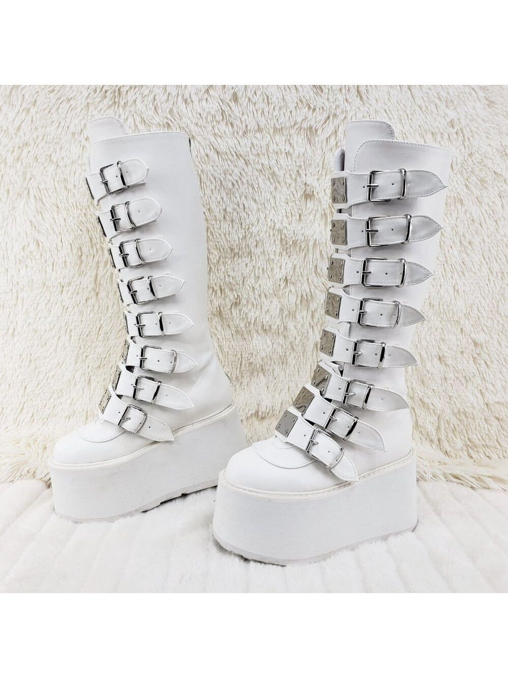 White Platform Goth Punk Rave Festival Knee Boots
